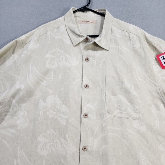 Tommy Bahama Shirt Mens XL Beige 100% Silk Short Sleeve - Picture 4 of 16